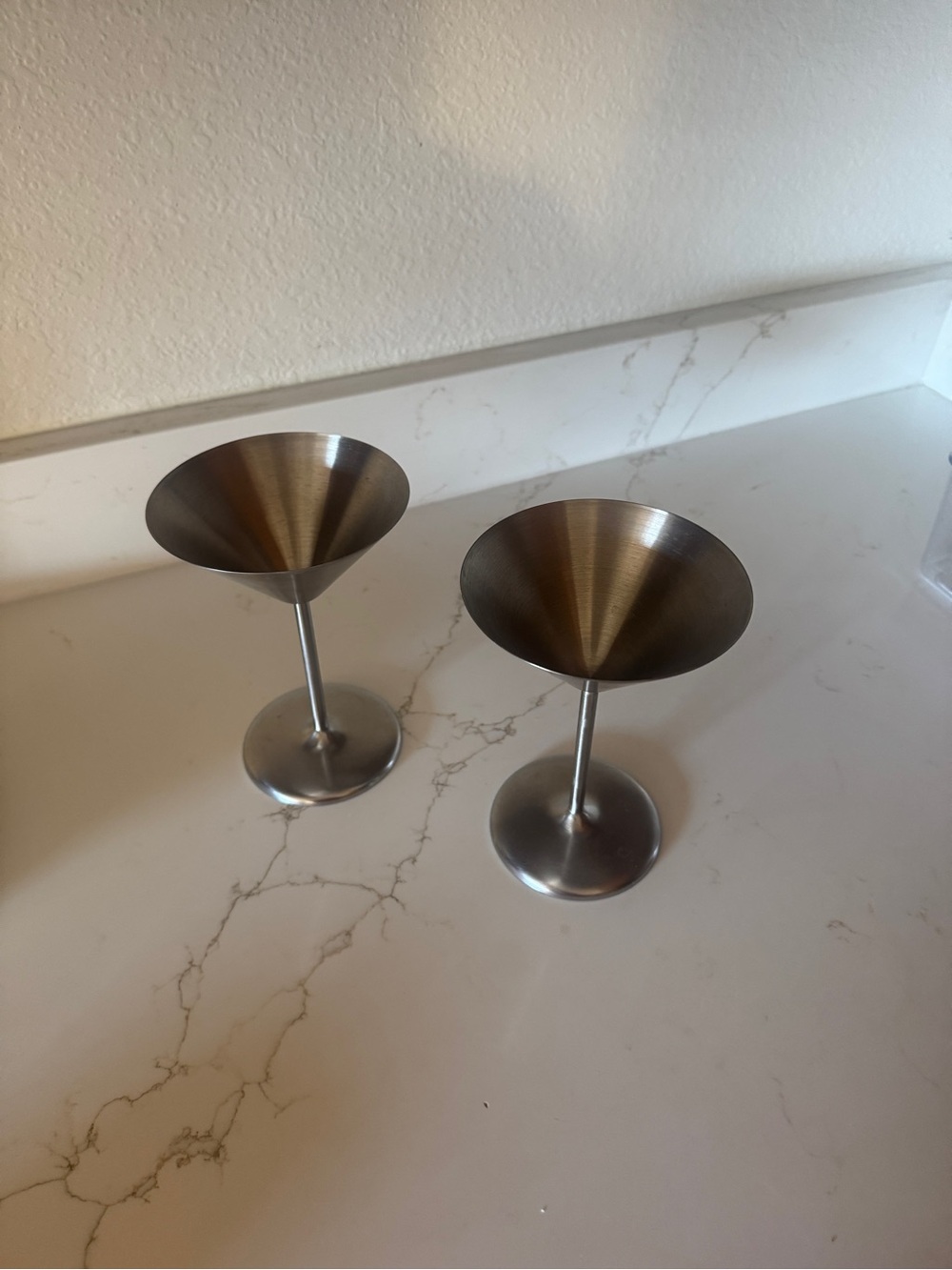 Set of 2 Stainless Steel Martini Glasses - Brushed Silver